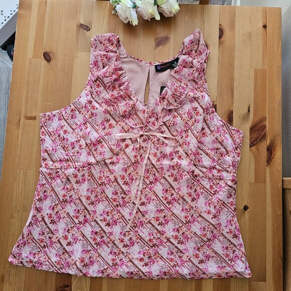 American Flirt - Women's ruffle trim v neck blouse Floral Print - Picture 1 of 7